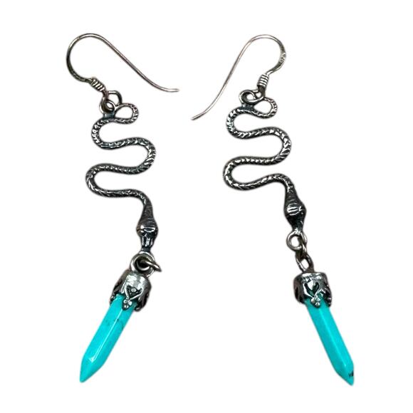 Unbranded Jewelry - UNBRANDED Vintage Sterling Silver Turquoise Snake Dangle‎ Drop Earrings Serpent